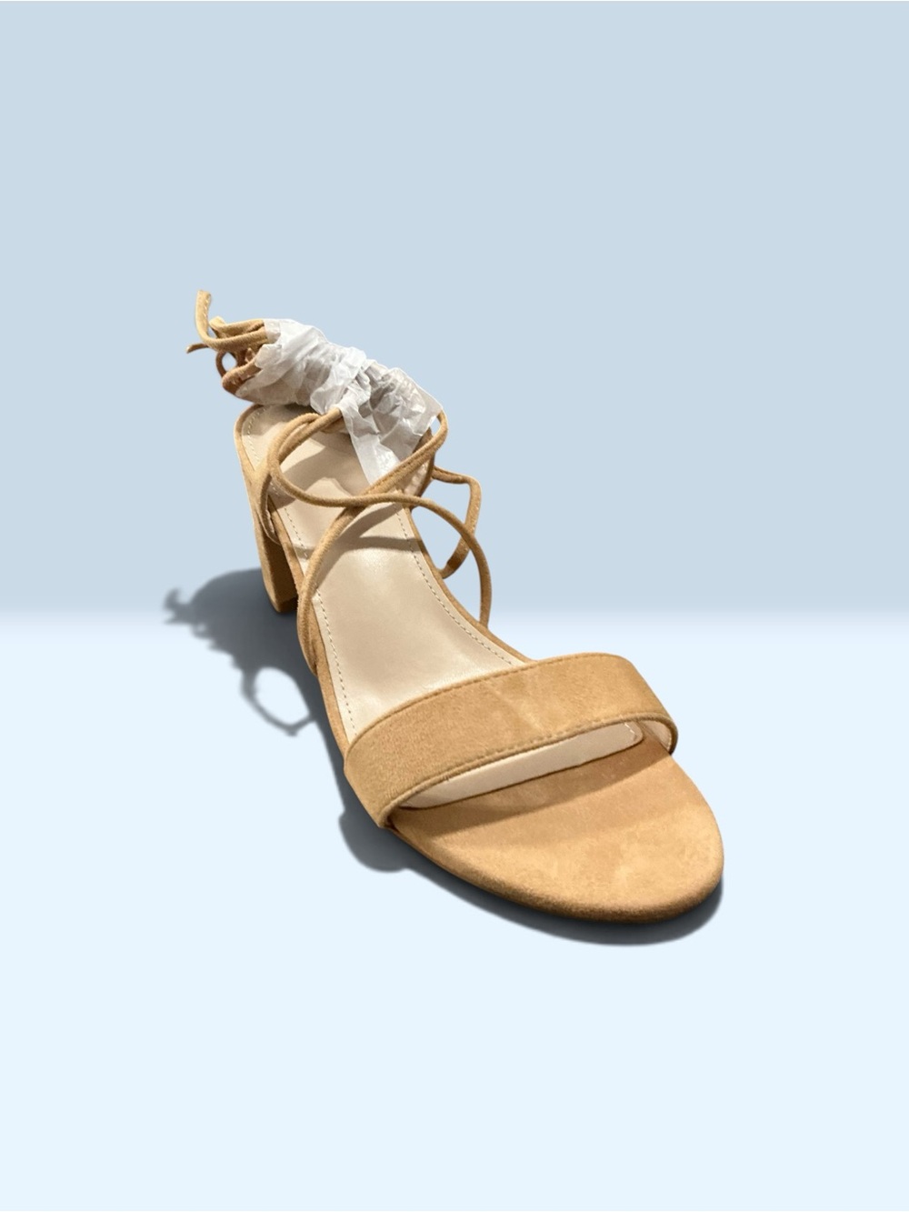 Women's Tan Suede Strappy Block Heel Sandals
